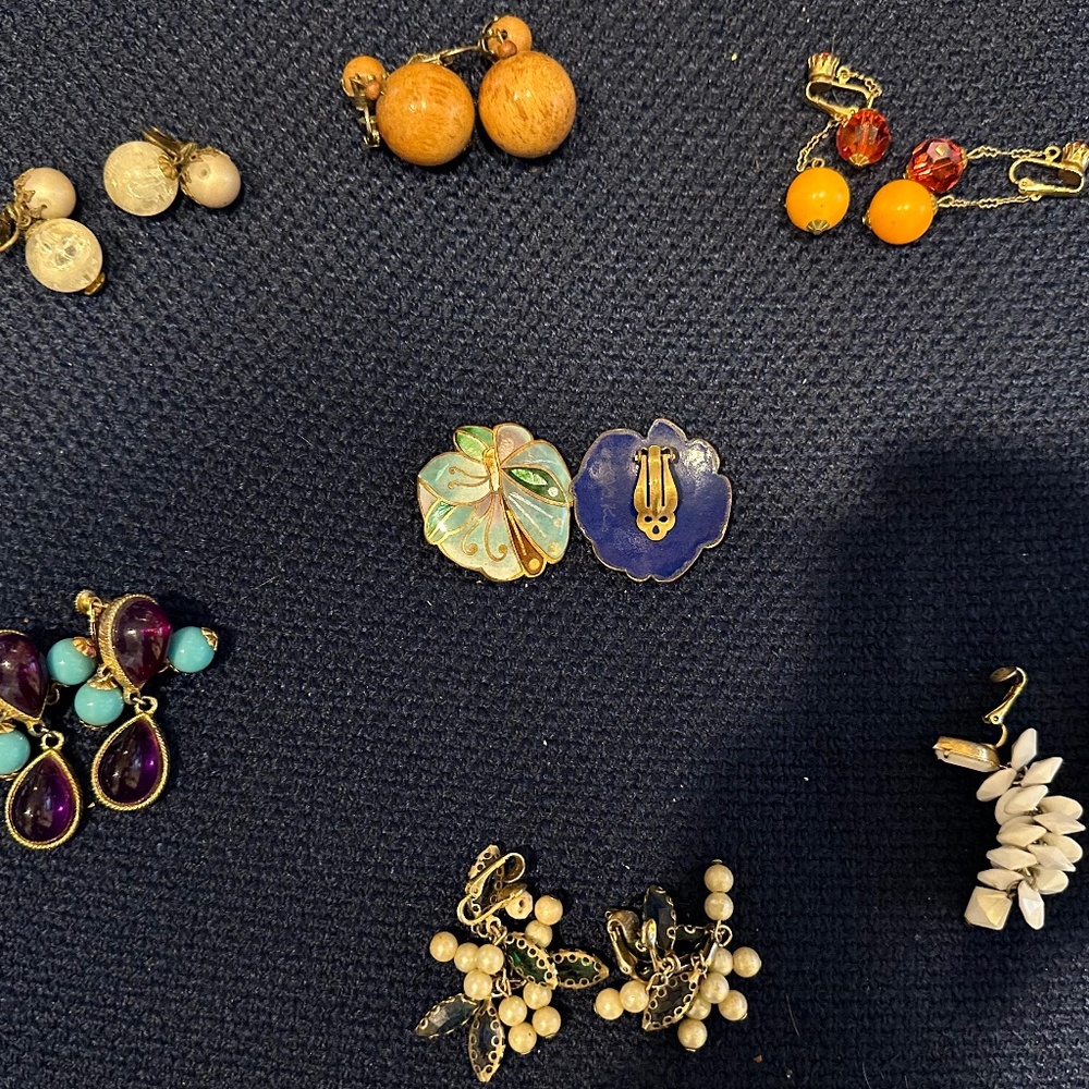 7 pairs of Vintage Clip on  Earrings one is  Designer too!